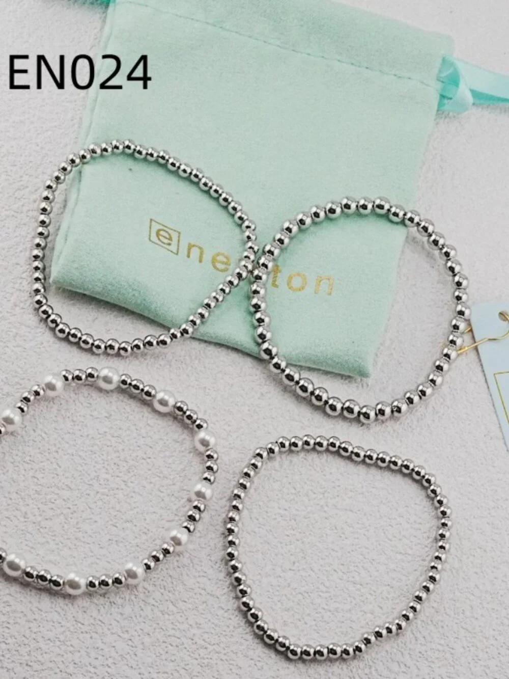 Enewton Platinum Bead & Pearl Bracelet Set